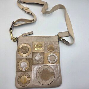 Coach Purse Madison Mia Beige Inlaid Leather Patchwork C Crossbody Bag 44299